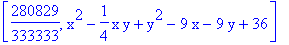 [280829/333333, x^2-1/4*x*y+y^2-9*x-9*y+36]